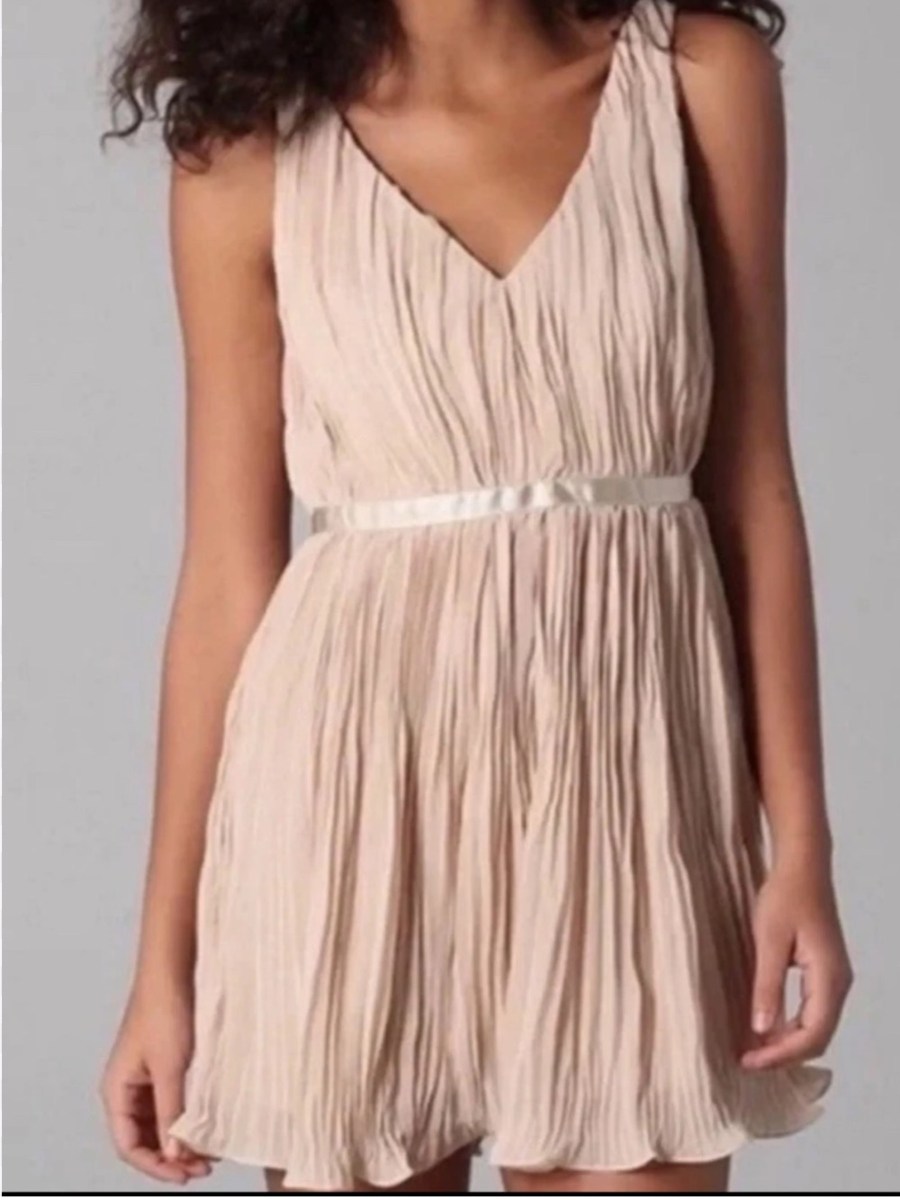 BB Dakota champagne V-neck knife-pleat dress